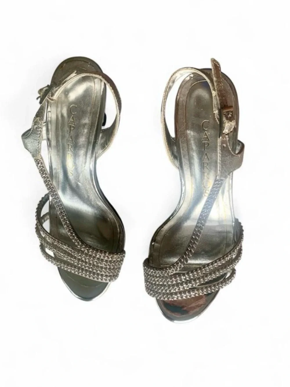 Caparros Silver rhinestone kitten heel sandals size 5.5 B sparkly retro open toe